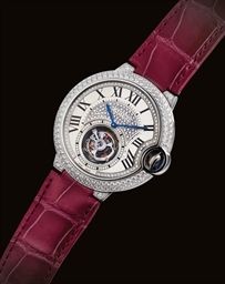 CARTIER. A FINE AND RARE 18K WHITE GOLD AND DIAMOND-SET TOURBILLON WRISTWATCH
