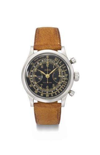 Tavannes. A fine and rare stainless steel ''waterproof'' chronograph wristwatch with black multi-scale dial