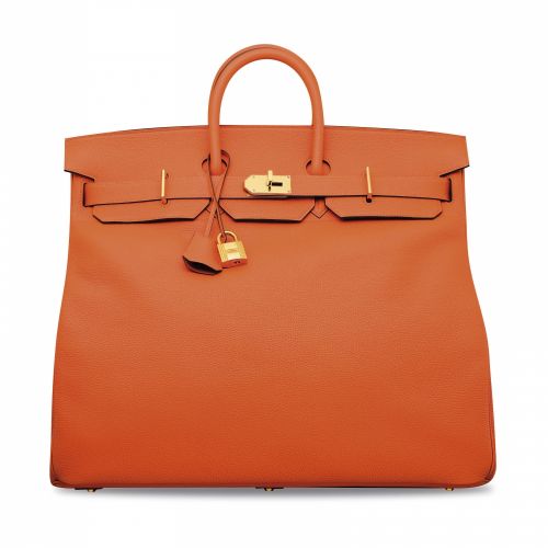AN ORANGE TOGO LEATHER TRAVEL BIRKIN 50 WITH GOLD HARDWARE
