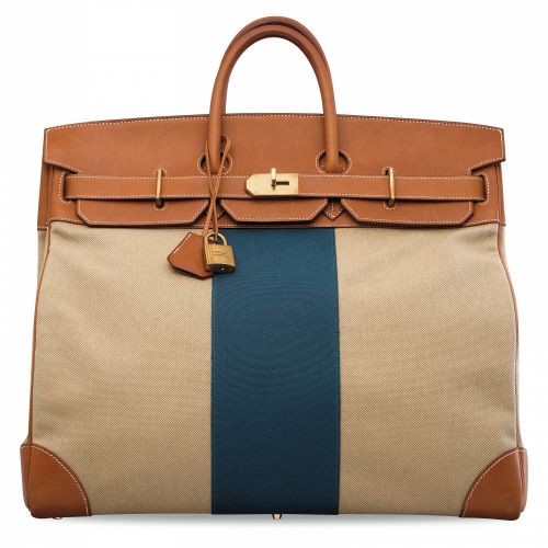 A LIMITED EDITION BARÉNIA LEATHER & CANVAS HAC FLAG BIRKIN 50 WITH PERMABRASS HARDWARE