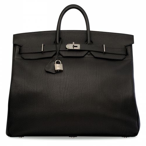 A BLACK FJORD LEATHER HAC TRAVEL BIRKIN 50 WITH PALLADIUM HARDWARE