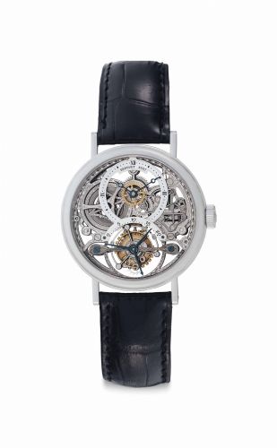 Breguet. A Very Fine and Rare Platinum Skeletonized Tourbillon Wristwatch