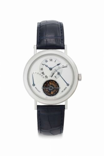 Breguet. A Fine and Rare Platinum Tourbillon Wristwatch with Retrograde 24 Hours and Power Reserve