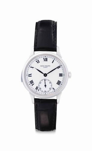 Patek Philippe. An Extremely Fine and Rare Platinum Automatic Minute Repeating Wristwatch with Enamel Dial