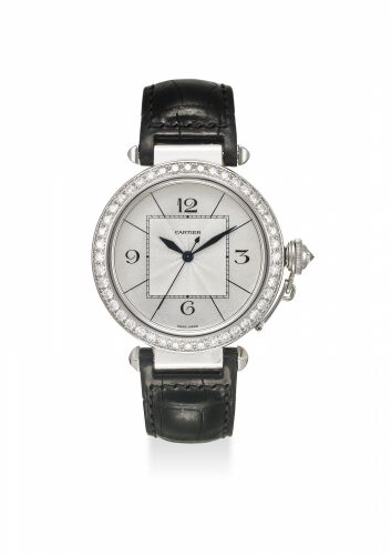 CARTIER. A FINE 18K WHITE GOLD & DIAMOND LADIE’S AUTOMATIC WRISTWATCH
