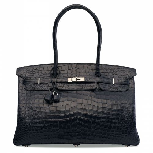 A MATTE BLEU MARINE POROSUS CROCODILE SHOULDER BIRKIN 45 WITH PALLADIUM HARDWARE