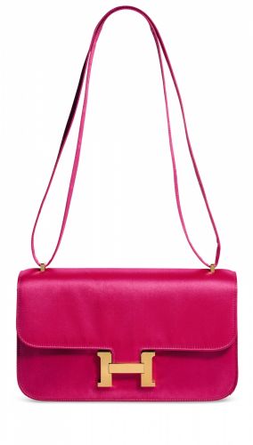 A LIMITED EDITION FUCHSIA & ULTRAVIOLET SATIN CONSTANCE ÉLAN WITH GOLD HARDWARE