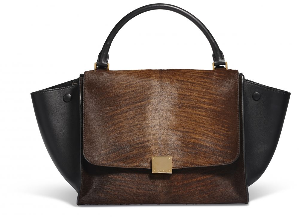 A BROWN PONYHAIR & BLACK LEATHER TRAPEZE BAG CÉLINE, 2010s
