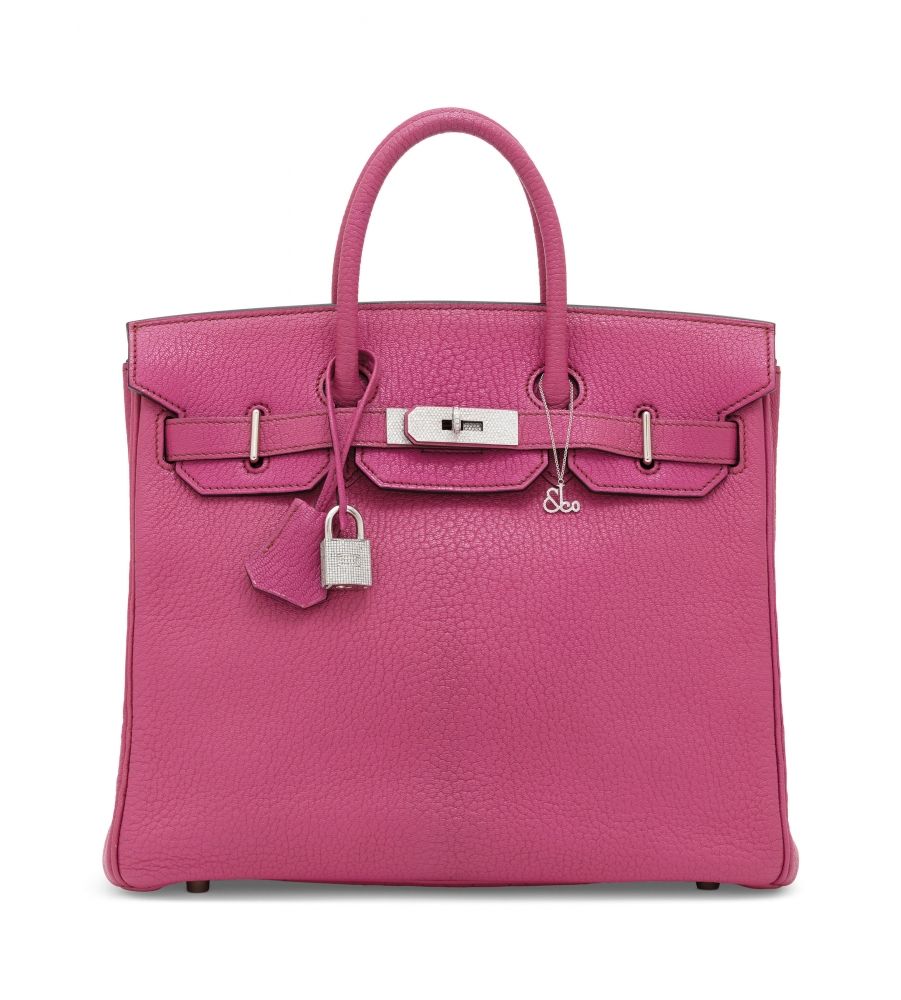 A FUCHSIA CHÈVRE LEATHER HAUT À COURROIES BIRKIN 28 WITH iJACOB & CO /iWHITE GOLD & DIAMOND HARDWARE