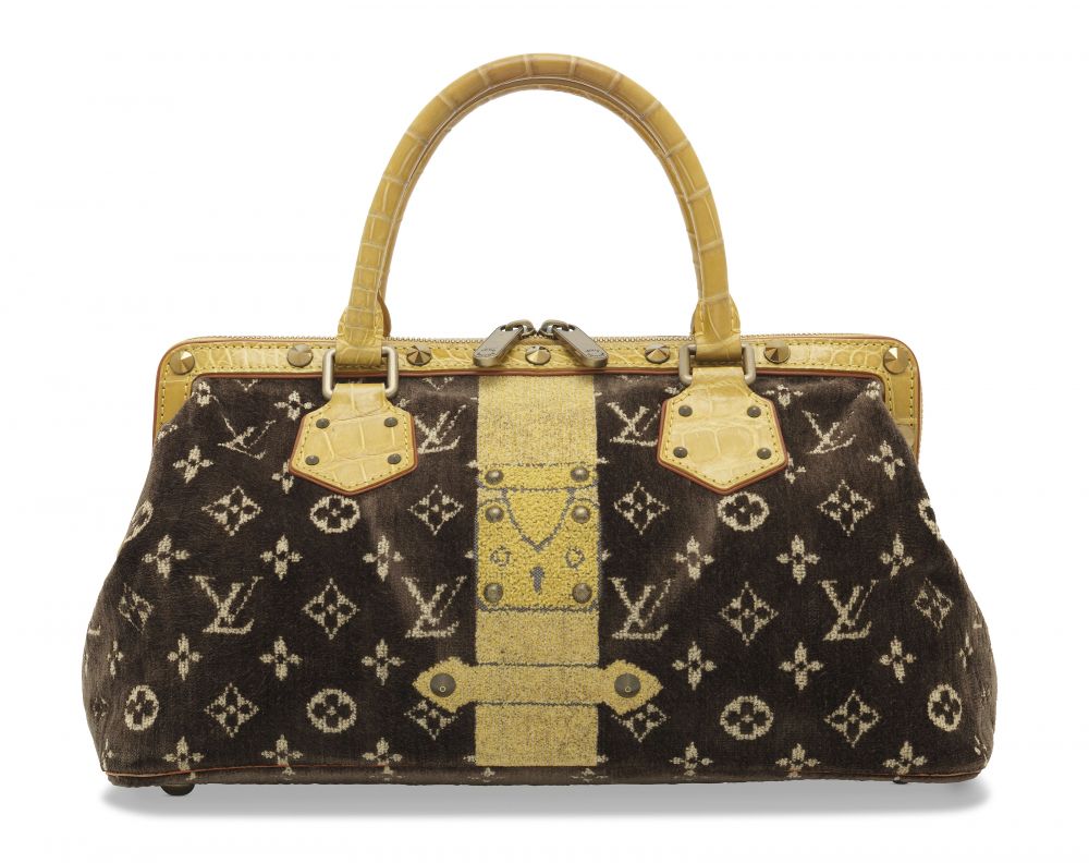 A FALL/WINTER RUNWAY SHINY SAFFRON ALLIGATOR & MONOGRAM VELOURS TROMPE L'OEIL L'INGENIEUX WITH GOLD HARDWARE