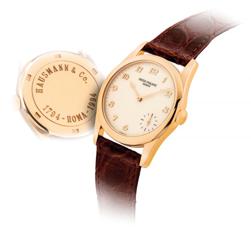 PATEK PHILIPPE. A FINE AND RARE 18K PINK GOLD LIMITED EDITION AUTOMATIC WRISTWATCH WITH IVORY DIAL, MADE TO COMMEMORATE THE 200TH ANNIVERSARY OF HAUSMANN