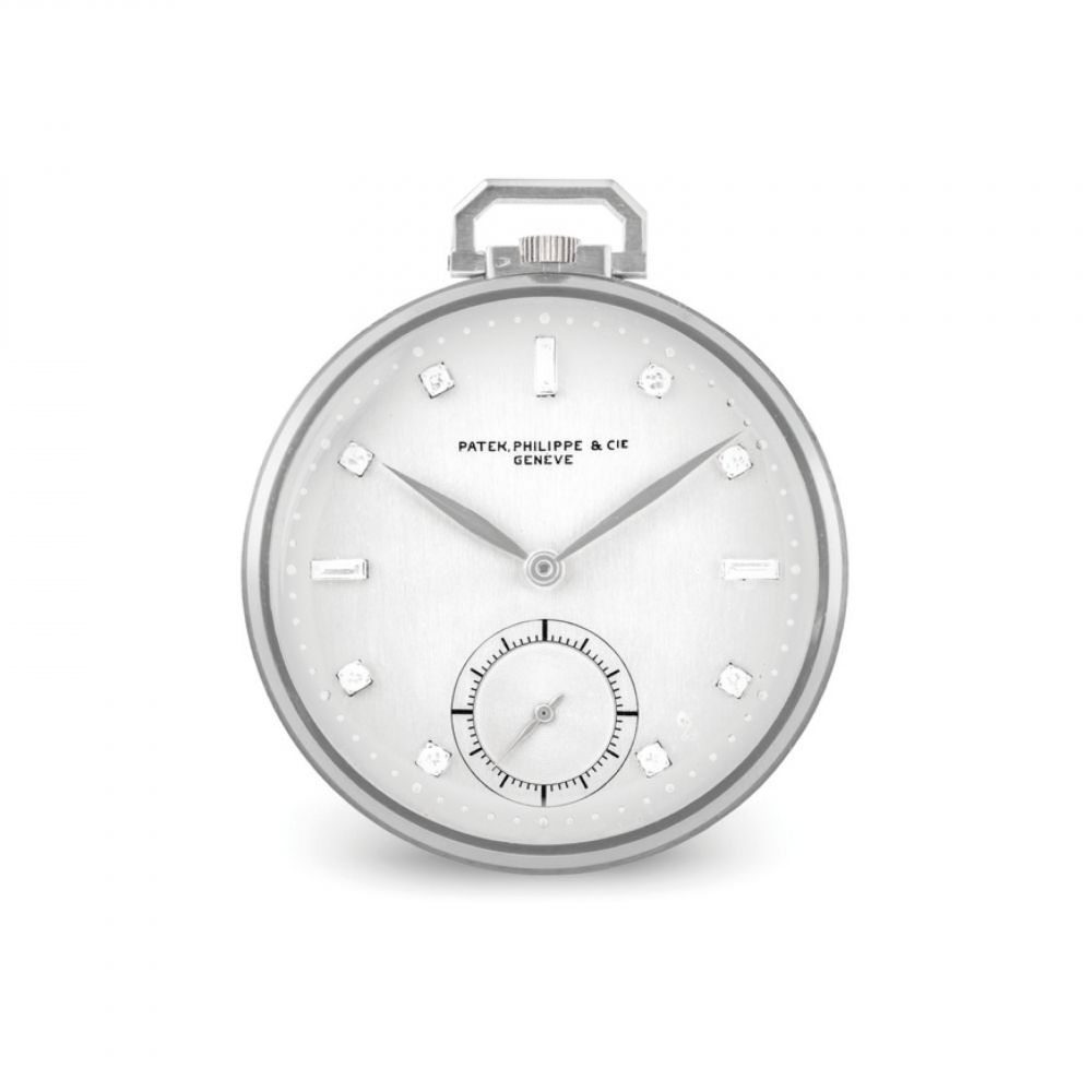 PATEK PHILIPPE. A FINE AND RARE PLATINUM OPENFACE KEYLESS LEVER WATCH WITH DIAMOND-SET DIAL