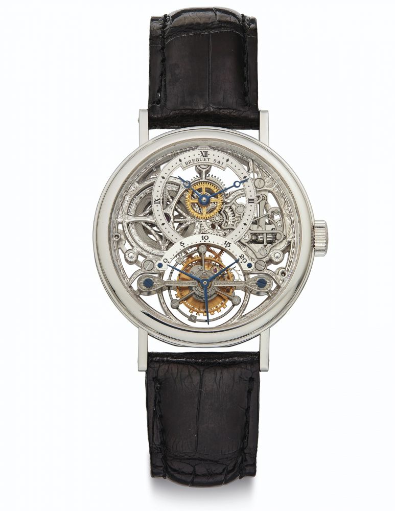 Breguet. A Very Fine and Rare Platinum Skeletonized Tourbillon Wristwatch
