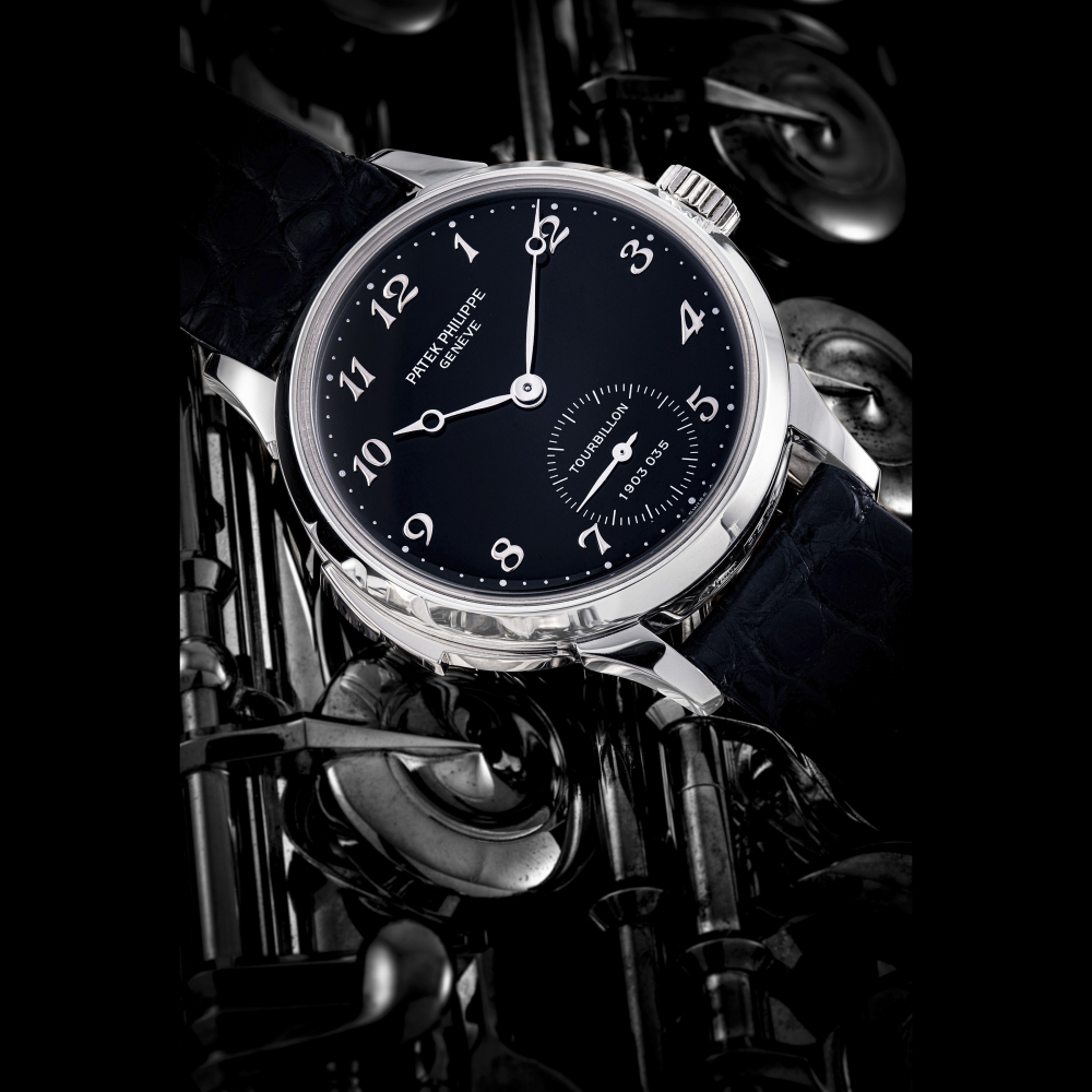 PATEK PHILIPPE, POSSIBLY UNIQUE, REF. 3939P WITH BLACK ENAMEL DIAL AND BREGUET NUMERALS -