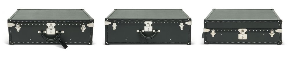A SET OF THREE: A BLACK TAÏGA LEATHER ALZER 70, ALZER 80 & SHOE TRUNK WITH SILVER HARDWARE
