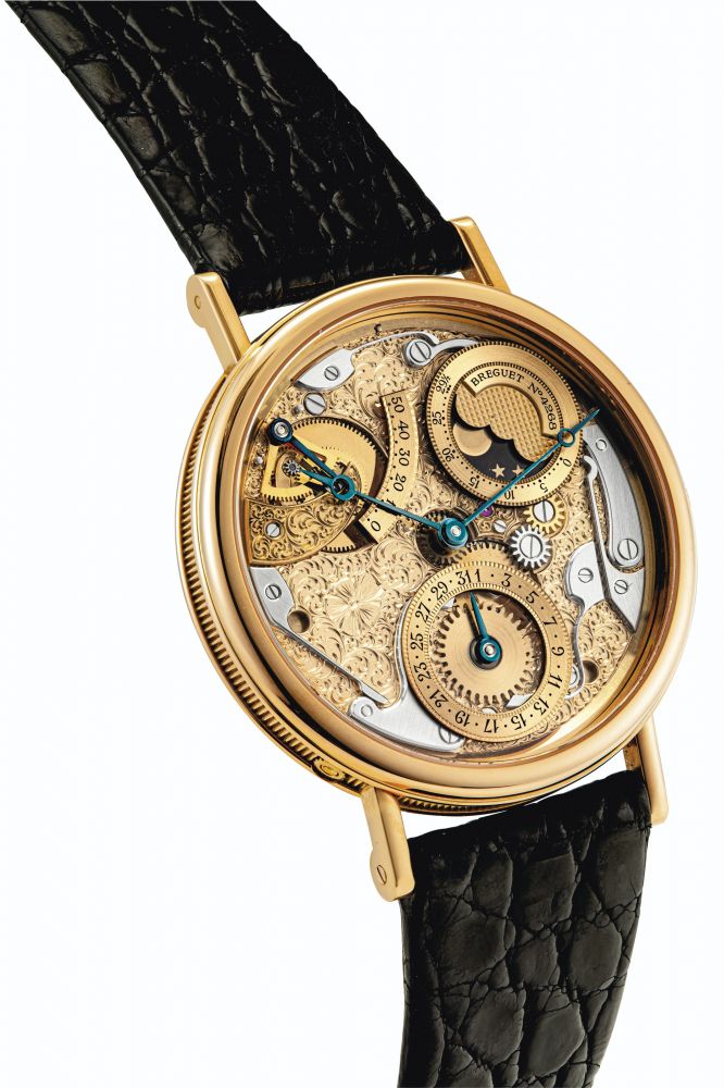 BREGUET. AN ATTRACTIVE 18K PINK GOLD AUTOMATIC SEMI-SKELETONISED WRISTWATCH WITH DATE, POWER RESERVE AND MOON PHASES