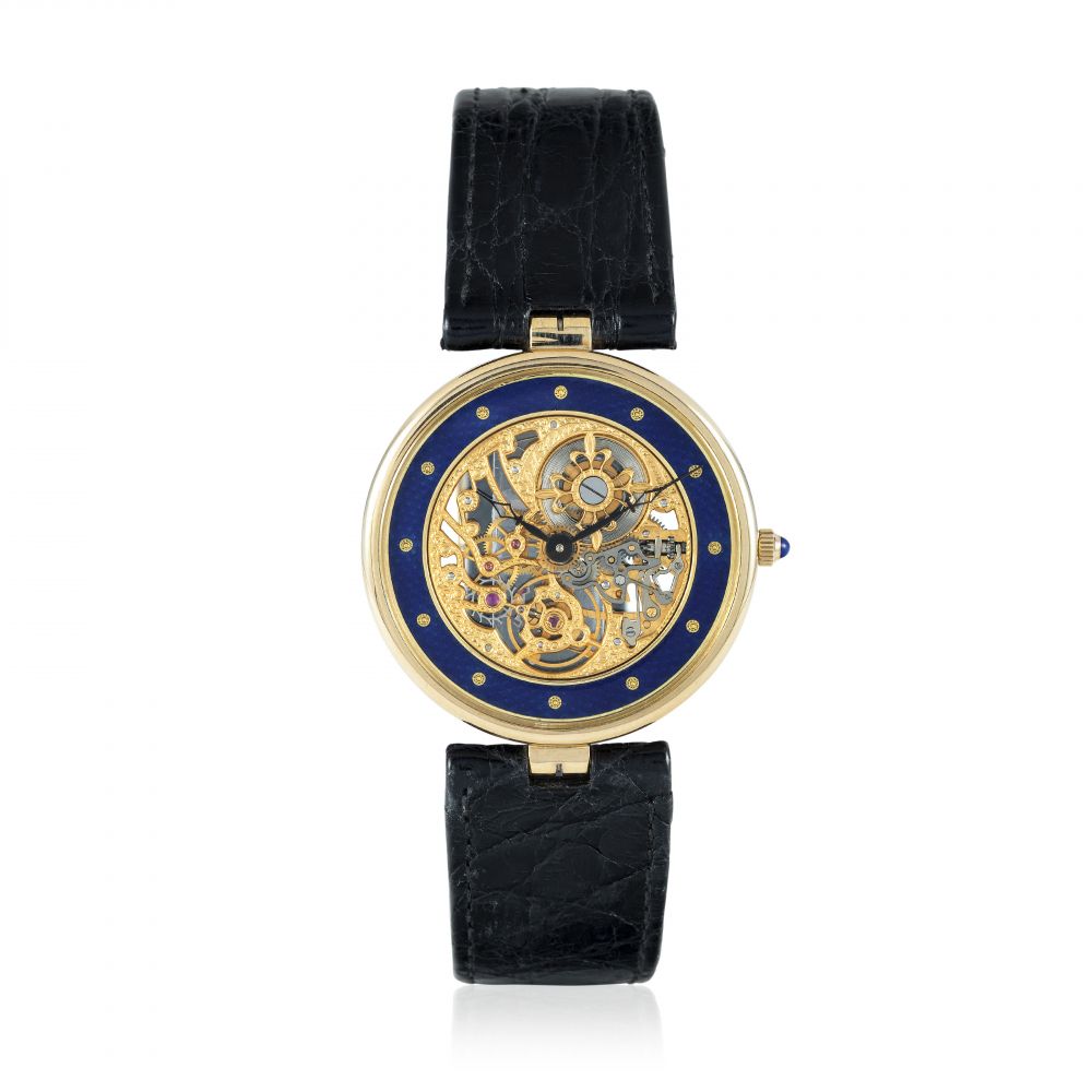 PATEK PHILIPPE, GOLD SKELETONISED WITH BLUE ENAMEL CHAPTER RING, REF. 3885J - PROPERTY FROM AN IMPORTANT PRIVATE ASIAN COLLECTION PART 2