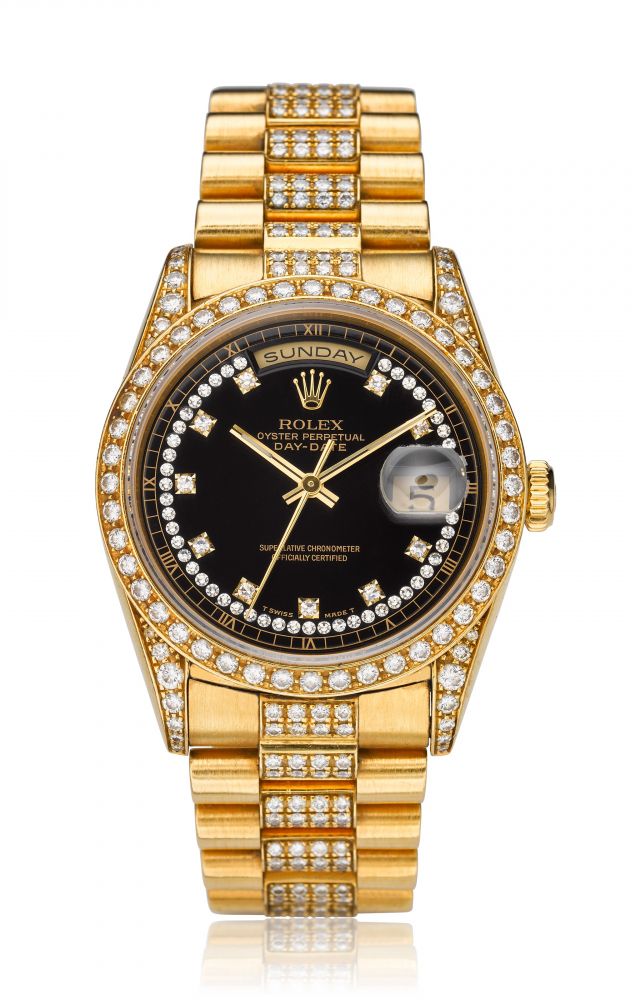 ROLEX, DAY-DATE, 18K GOLD & DIAMONDS, REF. 18388 -