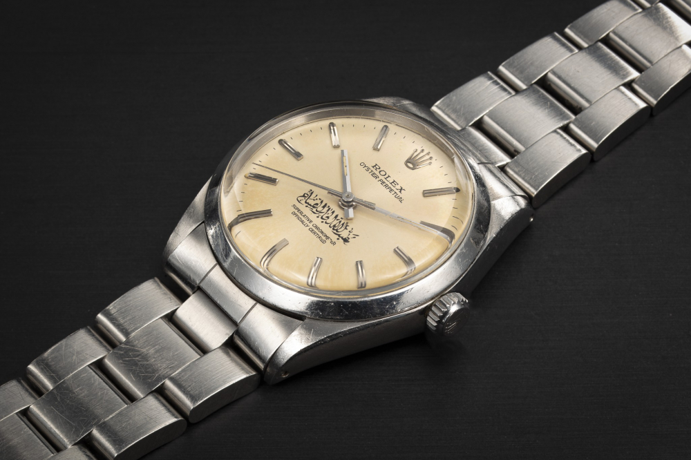 ROLEX, OYSTER PERPETUAL REF. 1002, A STEEL AUTOMATIC WRISTWATCH WITH SIGNATURE OF SHEIKH ABDULLAH AL-JABER AL-SABAH - CASE