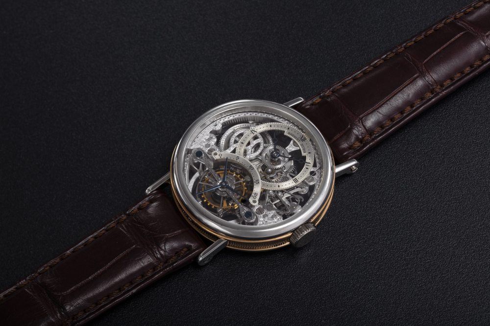 BREGUET, A PLATINUM AND PINK GOLD SKELETONISED TOURBILLON WRISTWATCH, REF. 3450 - CASE