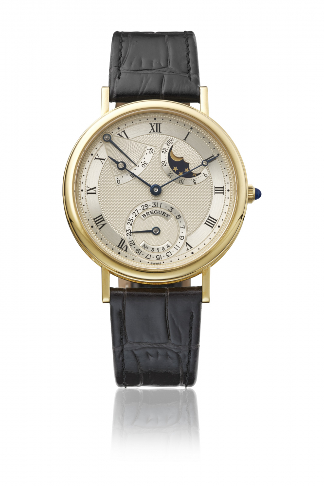BREGUET. AN 18K GOLD AUTOMATIC WRISTWATCH WITH DATE, POWER RESERVE AND MOON PHASES INDICATION