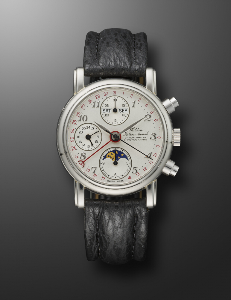 WALDAN INTERNATIONAL, PLATINUM TRIPLE CALENDAR CHRONOGRAPH -