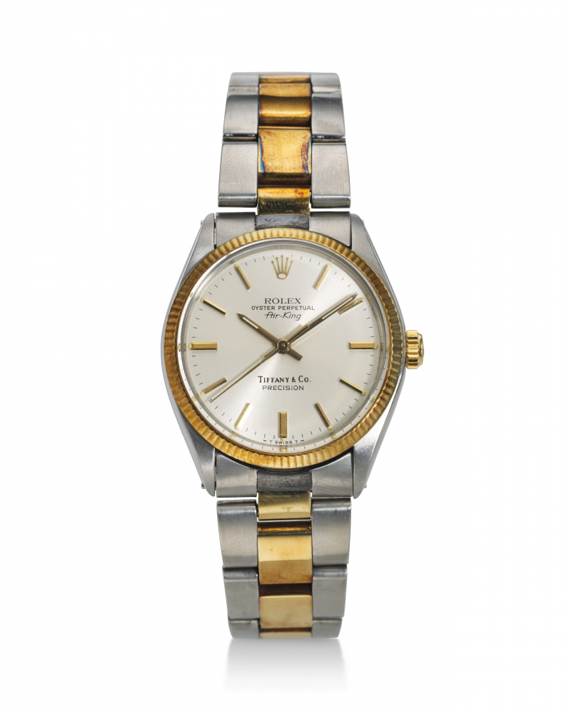 ROLEX, RETAILED BY TIFFANY & CO., REF. 5501, AIR-KING, A FINE 14K YELLOW GOLD AND STEEL WRISTWATCH -