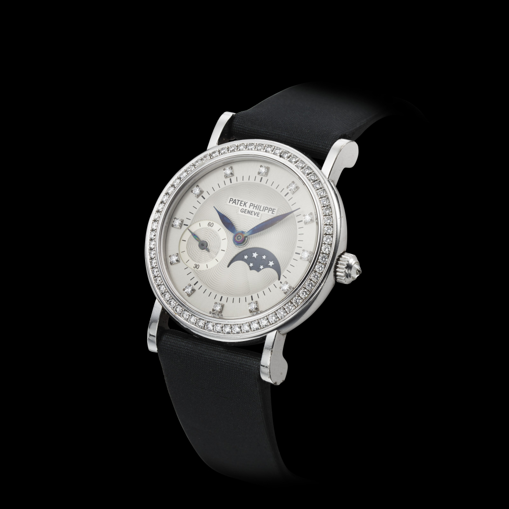 PATEK PHILIPPE, CALATRAVA, MOON PHASES, 18K WHITE GOLD, DIAMONDS, REF. 4858 -