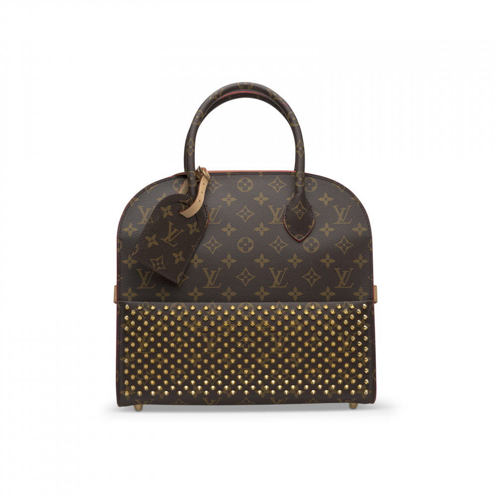 A LIMITED EDITION RED PONYHAIR & STUD MONOGRAM ICONOCLAST SHOPPING BAG BY CHRISTIAN LOUBOUTIN - LOUIS