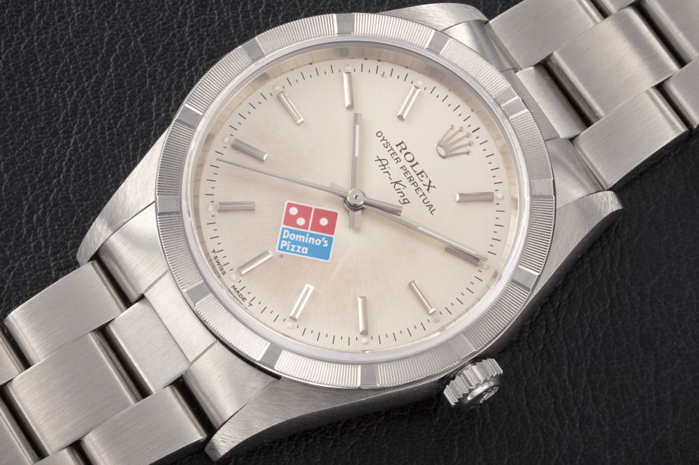 ROLEX, AIR-KING REF. 14010 ‘DOMINO’S PIZZA’, A STEEL AUTOMATIC WRISTWATCH - CASE