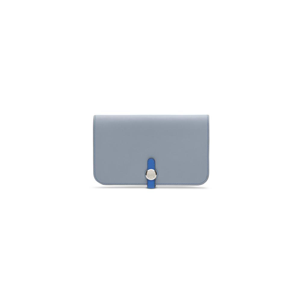A LIMITED EDITION BLEU LIN & BLEU HYDRA SWIFT LEATHER DOGON DUO WALLET WITH PALLADIUM HARDWARE - HERMÈS