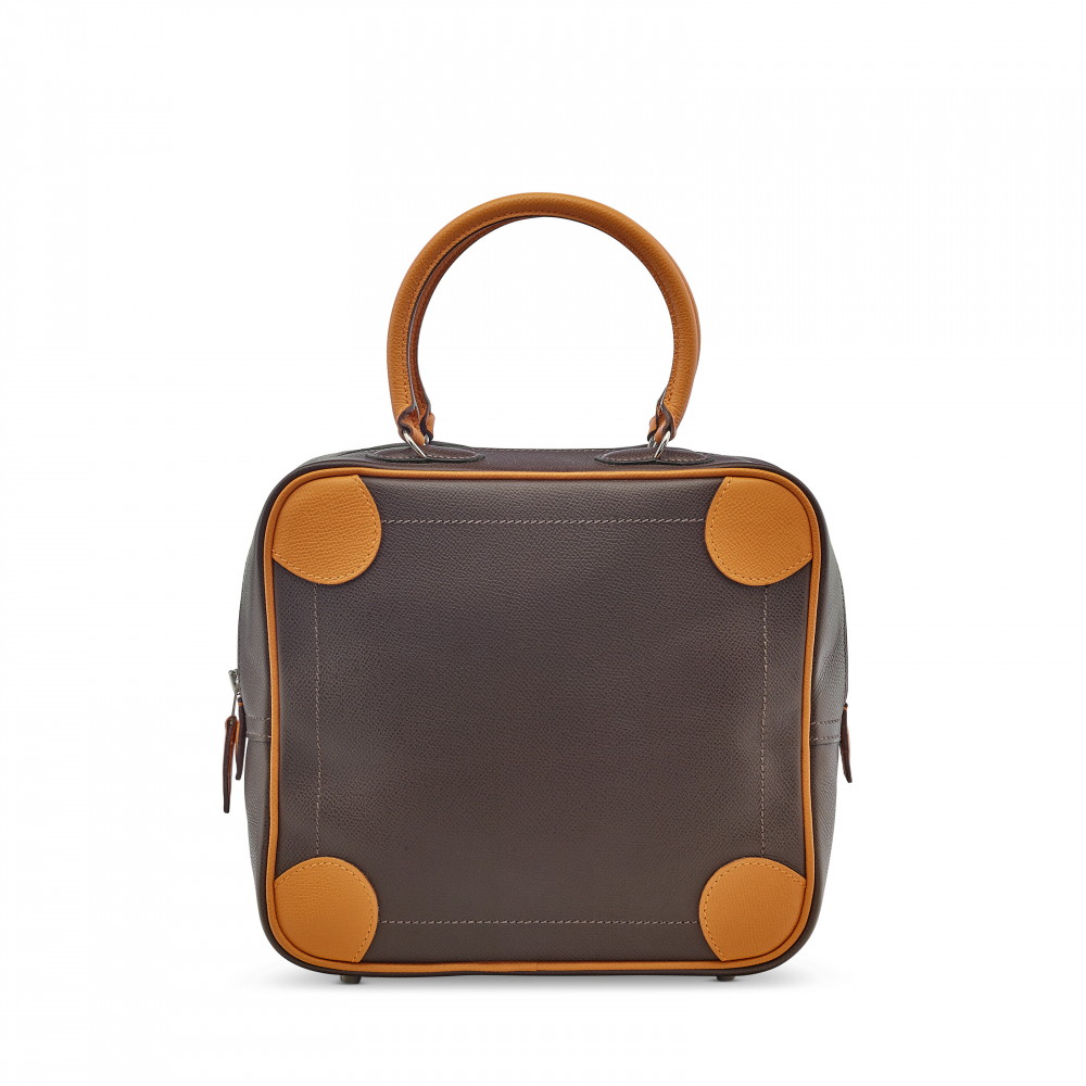 A CHOCOLAT & ORANGE EPSOM LEATHER OMNIBUS PM WITH PALLADIUM HARDWARE - HERMÈS