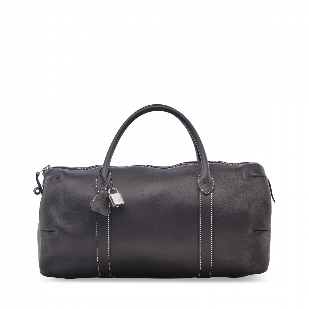 AN ÉBÈNE SWIFT LEATHER POLOCHON 40 WITH PALLADIUM HARDWARE - HERMÈS