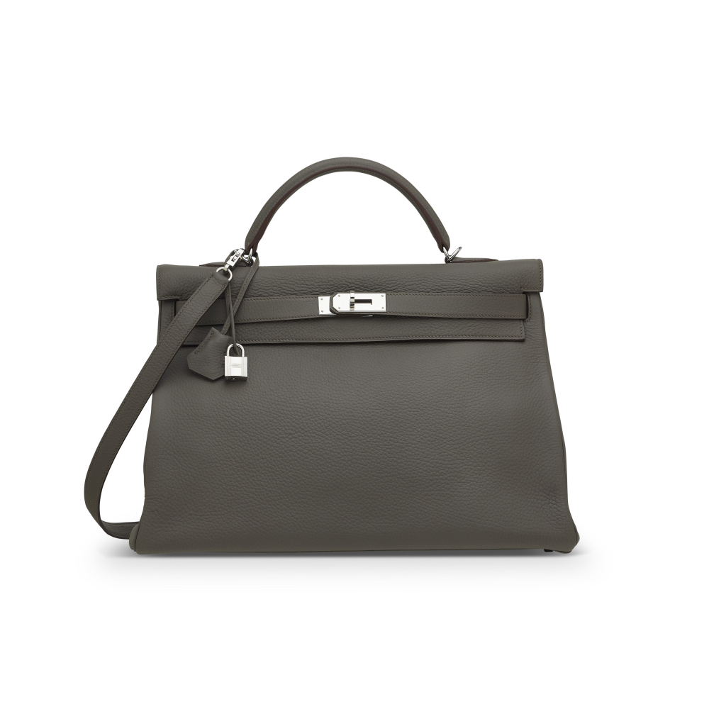AN ÉTAIN TOGO LEATHER RETOURNÉ KELLY 40 WITH PALLADIUM HARDWARE