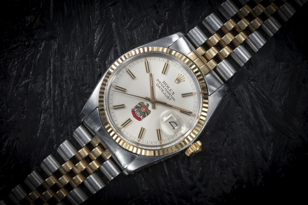 ROLEX, DATEJUST REF. 16013, A STEEL AND GOLD AUTOMATIC WRISTWATCH WITH THE UAE NATIONAL EMBLEM 