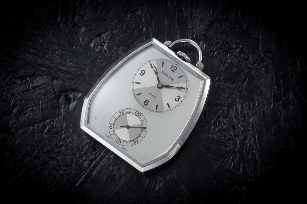 ROLEX, PRINCE REF. 1586, A RARE HEXAGONAL KEYLESS WHITE GOLD MANUAL-WINDING POCKET WATCH