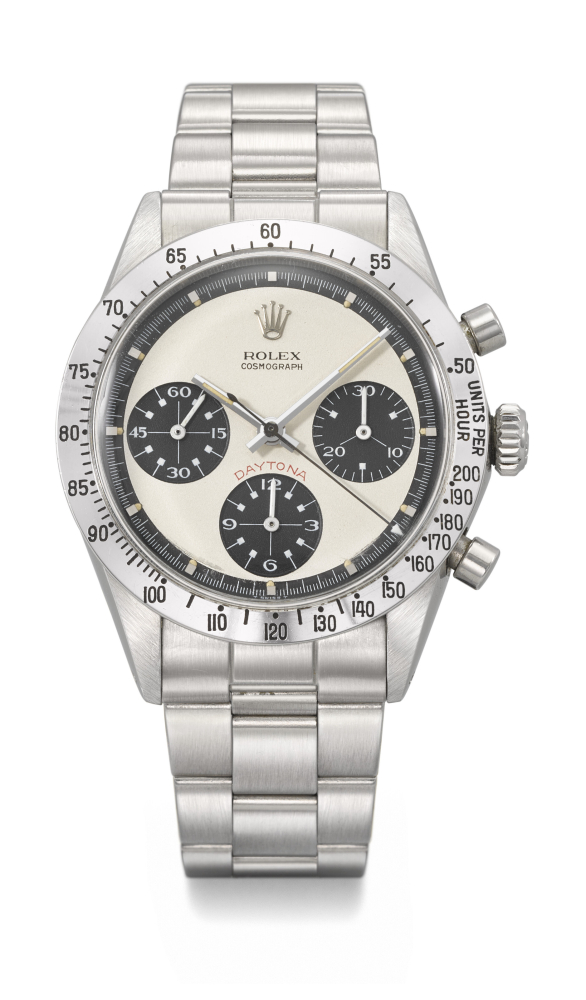 ROLEX. AN EXTREMELY RARE AND PROBABLY UNIQUE STAINLESS STEEL CHRONOGRAPH WRISTWATCH WITH 'PAUL NEWMAN' DIAL AND BRACELET, MADE FOR THE PERUVIAN AIR FORCE