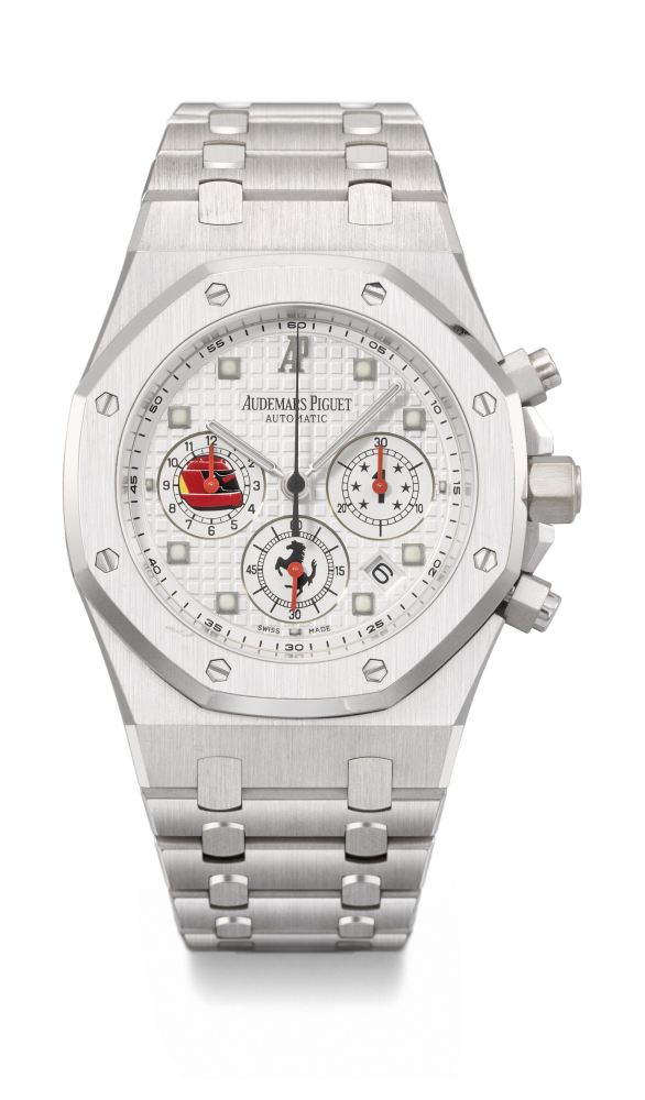 AUDEMARS PIGUET. A UNIQUE, IMPORTANT AND HISTORIC 18K WHITE GOLD AUTOMATIC CHRONOGRAPH WRISTWATCH WITH DATE, SPECIAL COMMISSION DIAL AND BRACELET
