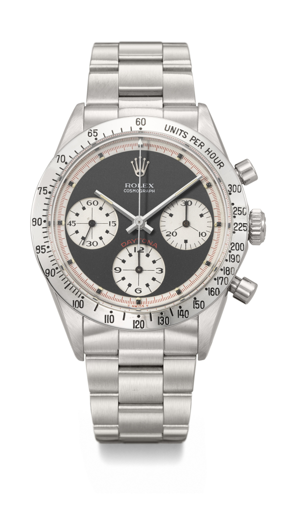 ROLEX. A RARE AND HIGHLY ATTRACTIVE STAINLESS STEEL CHRONOGRAPH WRISTWATCH WITH ‘PAUL NEWMAN’ DIAL AND BRACELET