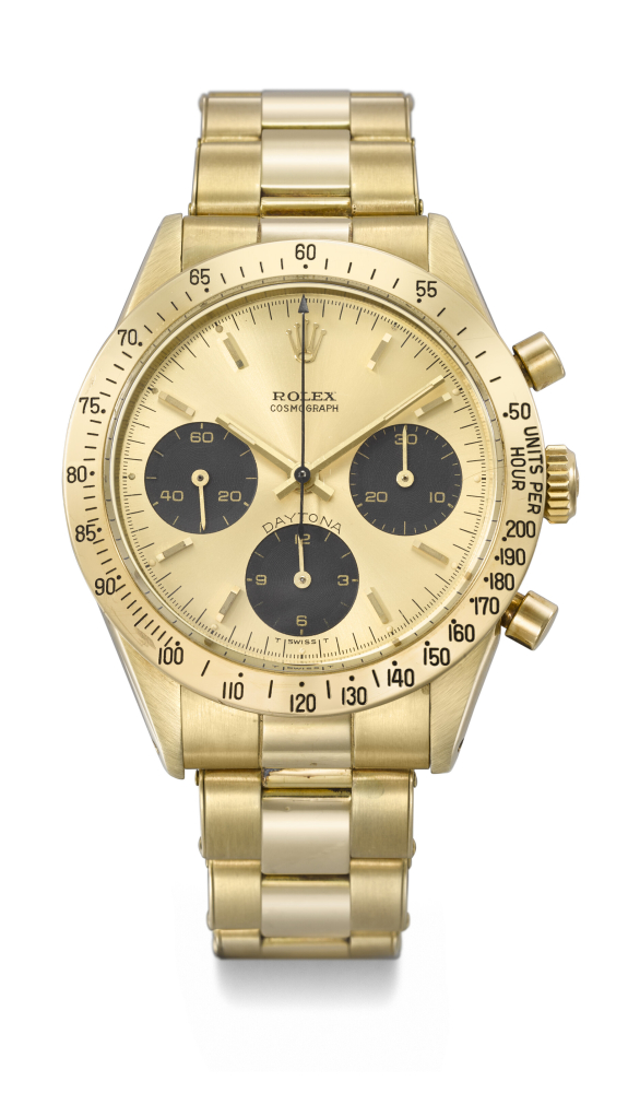 ROLEX. A HISTORICALLY IMPORTANT, EXTREMELY RARE AND HIGHLY ATTRACTIVE 14K GOLD CHRONOGRAPH WRISTWATCH WITH BRACELET