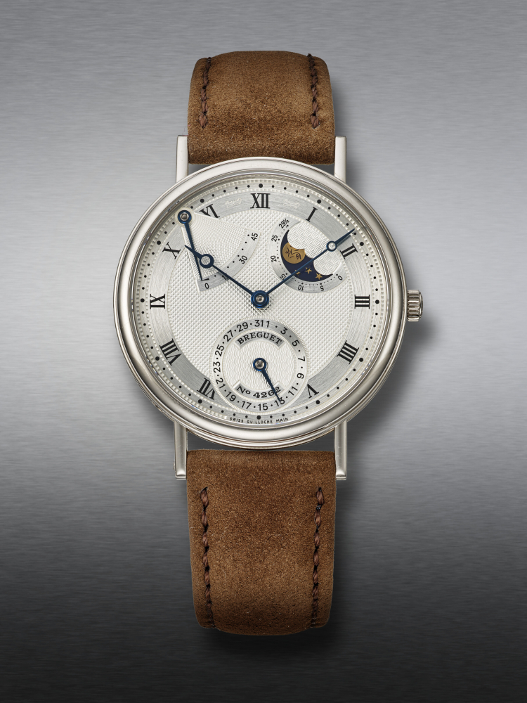 BREGUET, WHITE GOLD WRISTWATCH, WITH MOON PHASES AND POWER RESERVE, REF. 3130