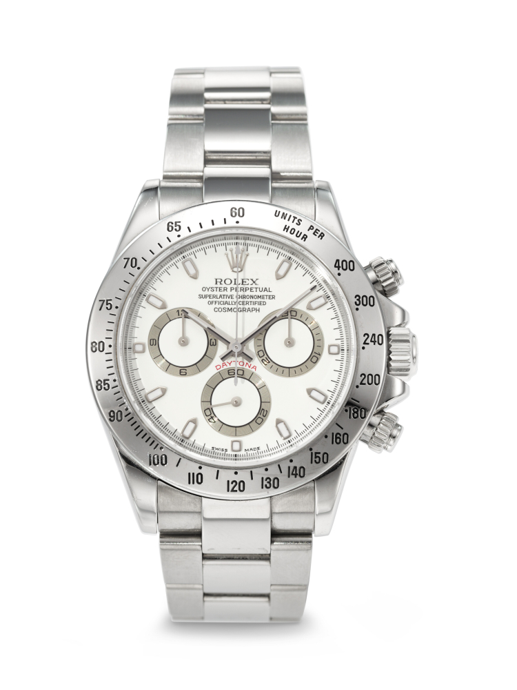 ROLEX. AN ATTRACTIVE STAINLESS STEEL AUTOMATIC CHRONOGRAPH WRISTWATCH WITH BRACELET