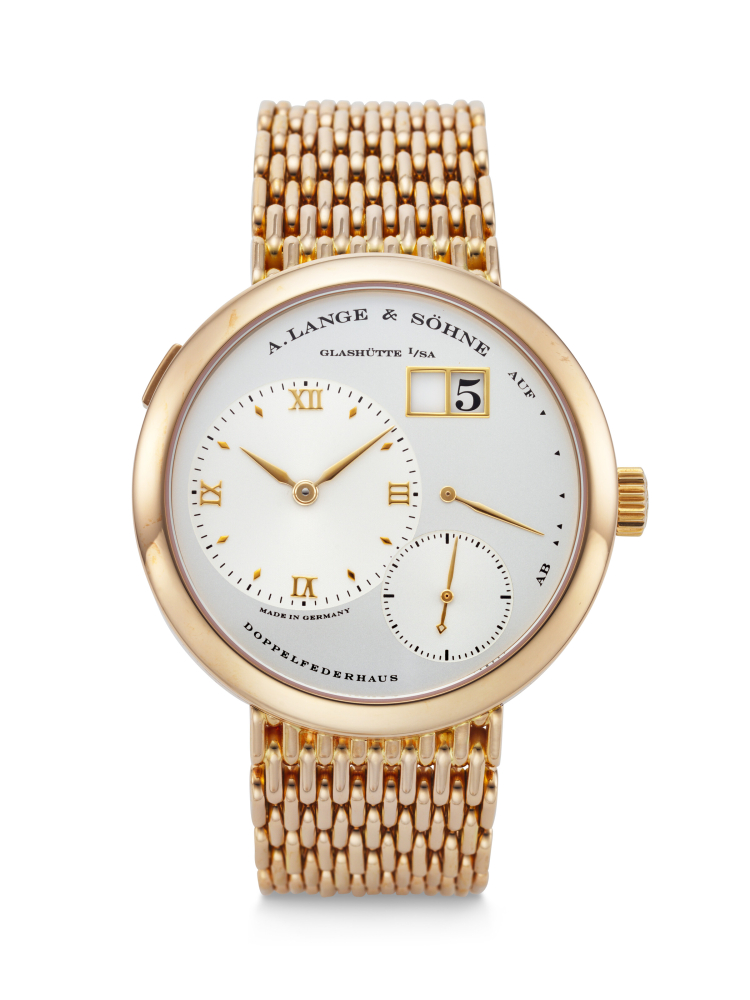 A. LANGE & SÖHNE. AN ATTRACTIVE AND COVETED 18K PINK GOLD WRISTWATCH WITH OUTSIZED DATE, POWER RESERVE AND BRACELET