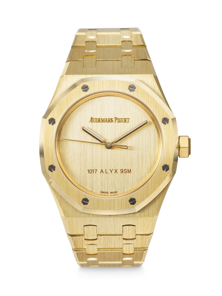 AUDEMARS PIGUET & 1017 ALYX 9SM. A VERY RARE AND UNUSUAL 18K GOLD LIMITED EDITION AUTOMATIC WRISTWATCH WITH SWEEP CENTRE SECONDS AND BRACELET