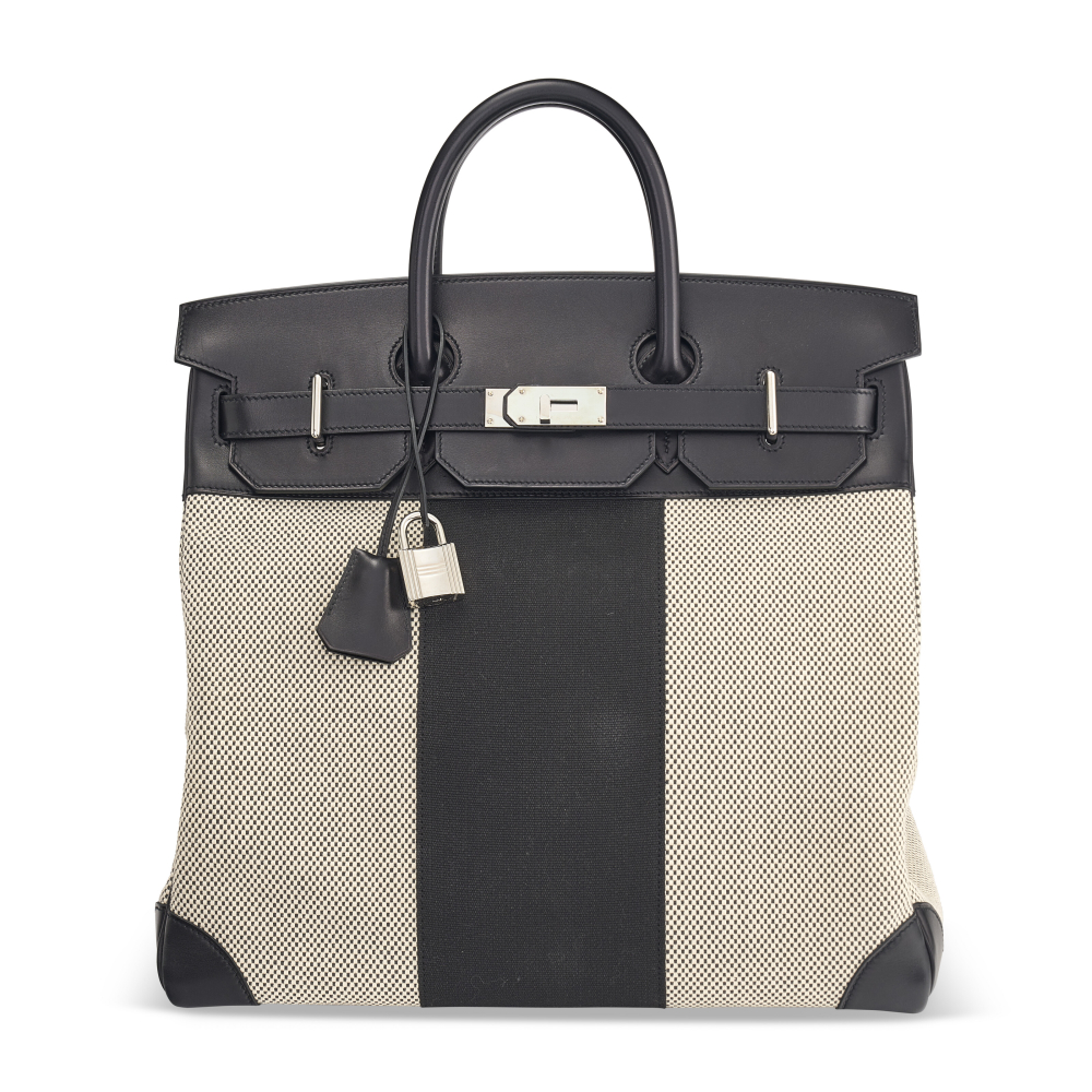 A LIMITED EDITION BLACK EVERCALF LEATHER & TOILE GM FLAG HAC BIRKIN 40 WITH PALLADIUM HARDWARE