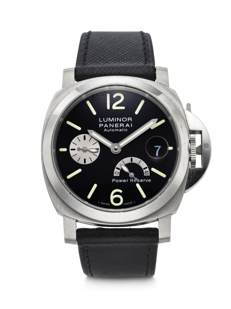 PANERAI, STAINLESS STEEL CUSHION-SHAPE 'LUMINOR' WITH POWER RESERVE AND DATE, REF. PAM000125