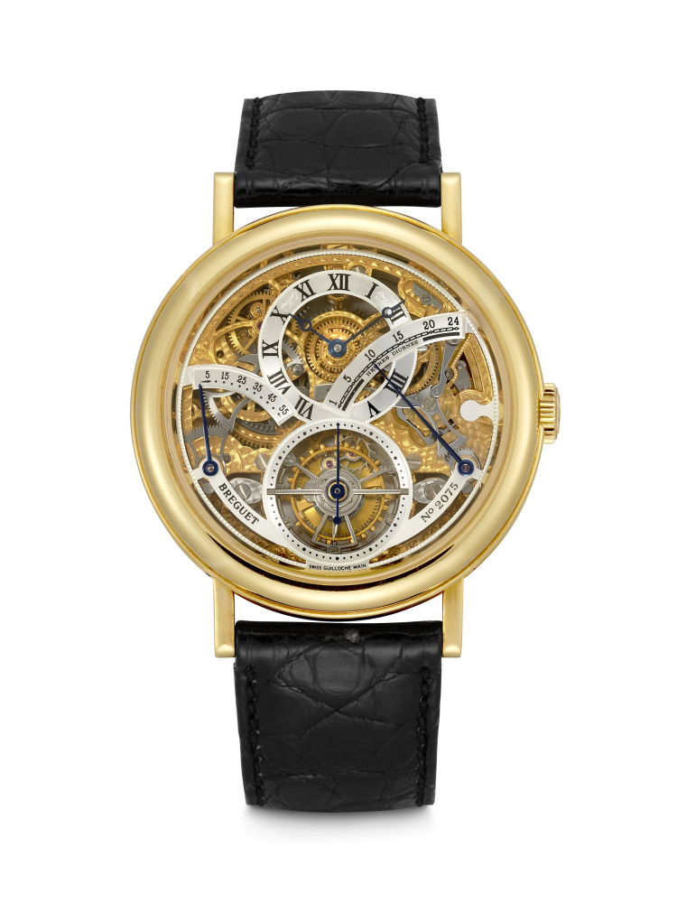 BREGUET. AN 18K GOLD SKELETONISED TOURBILLON WRISTWATCH WITH RETROGRADE 24 HOUR INDICATION AND POWER RESERVE