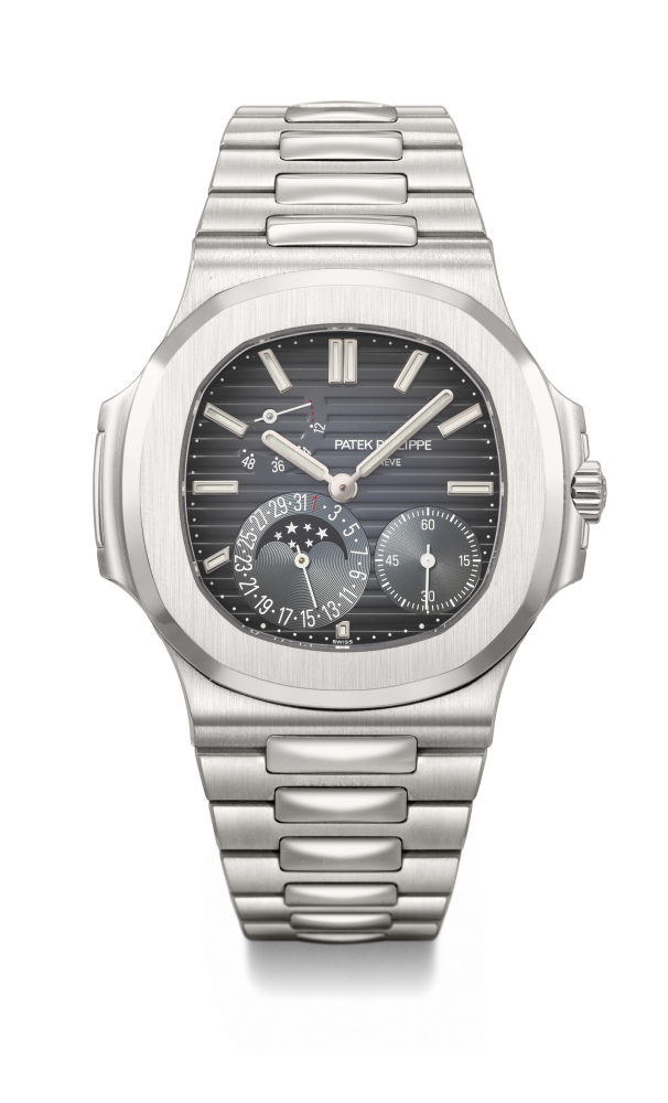 PATEK PHILIPPE. AN ATTRACTIVE AND COVETED STAINLESS STEEL AUTOMATIC WRISTWATCH WITH DATE, MOON PHASES, POWER RESERVE AND BRACELET