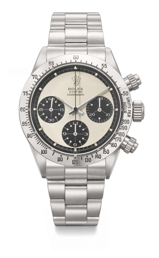 ROLEX. AN EXTREMELY RARE AND ATTRACTIVE STAINLESS STEEL CHRONOGRAPH WRISTWATCH WITH 'PAUL NEWMAN PANDA' DIAL AND BRACELET