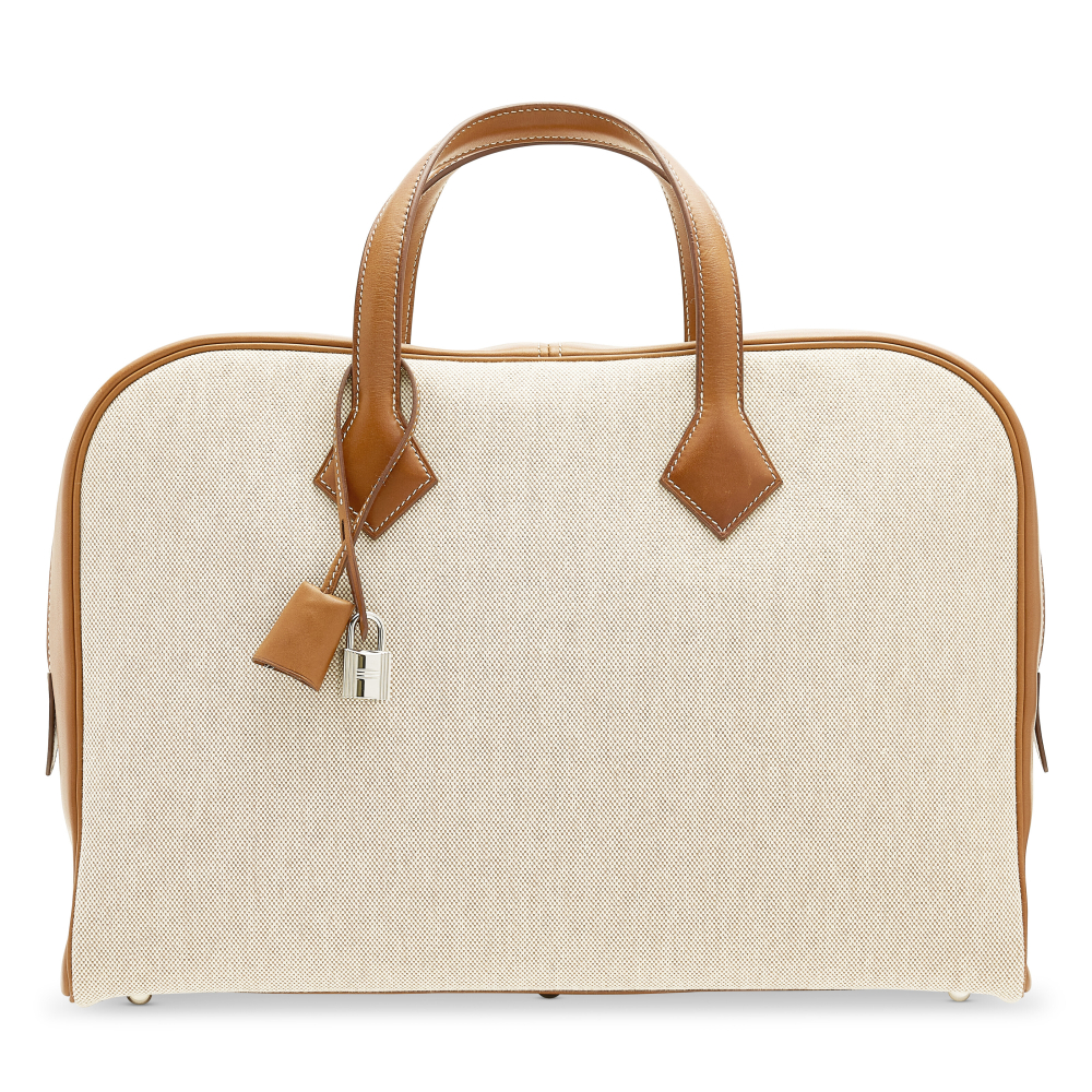 A FAUVE BARÉNIA LEATHER & TOILE VICTORIA 40 WITH PALLADIUM HARDWARE